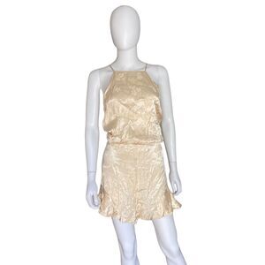 Topshop Womens Gold Mini Romper Size 12 Satin Halter Neck NWT
